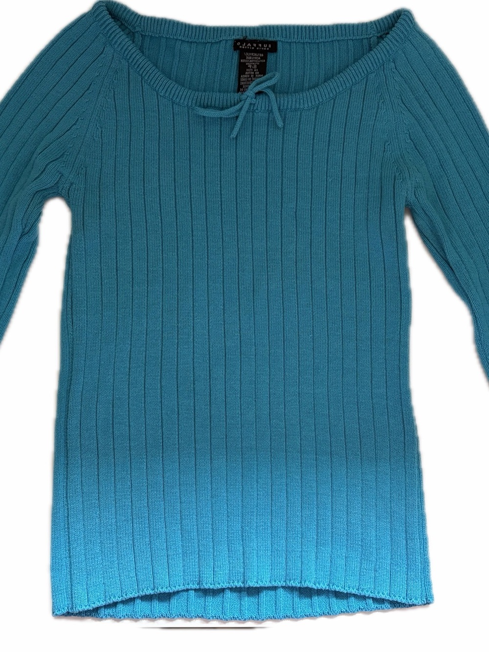 Vintage Buffalo David Bitton Teal Ribbed Scoop-Neck Tie Sweater